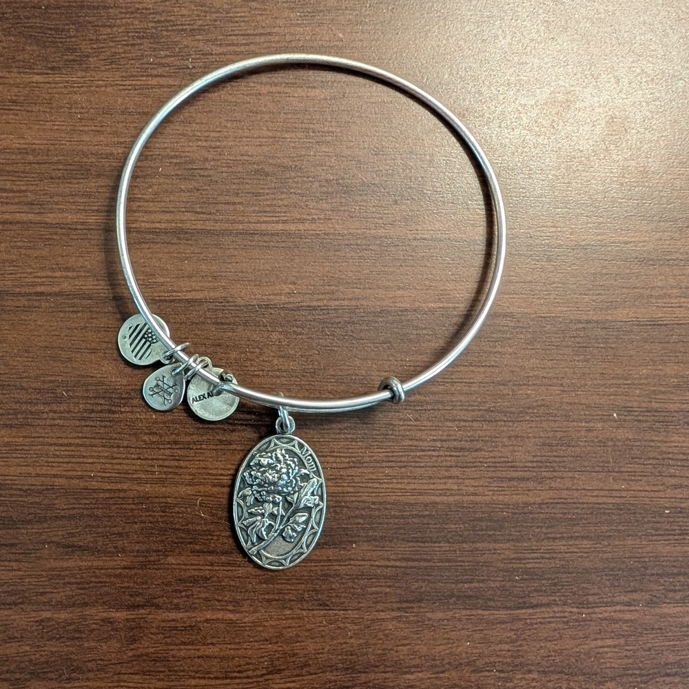 Alex & Ani Silver "Mom" Bangle Bracelet Adjustable